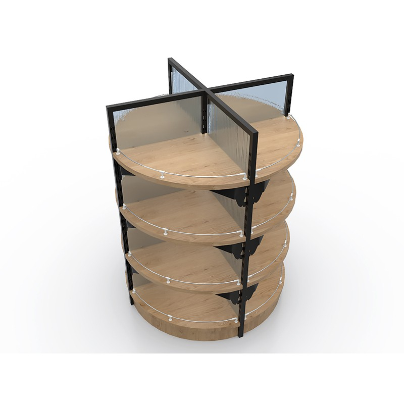 Rack d'affichage en bois et en verre et en verre