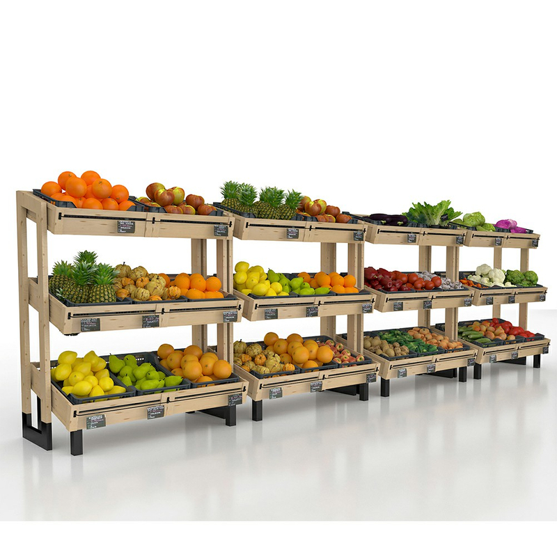 Rack d'affichage en bois pour les fruits et légumes