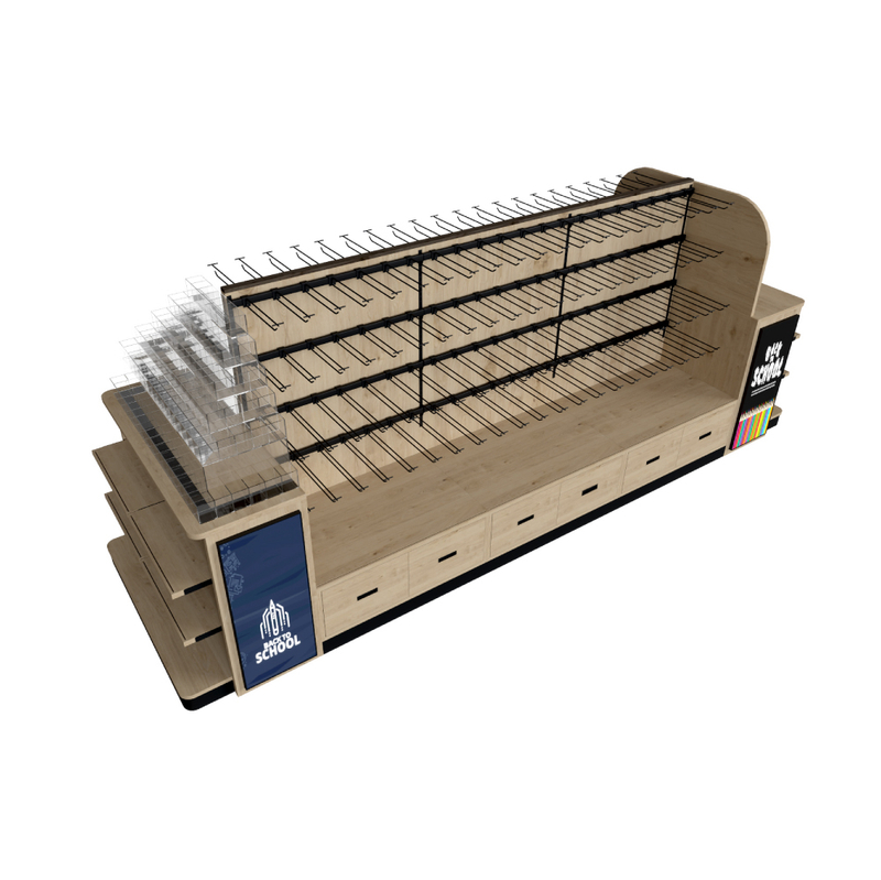 Rack d'affichage en bois pour papeterie