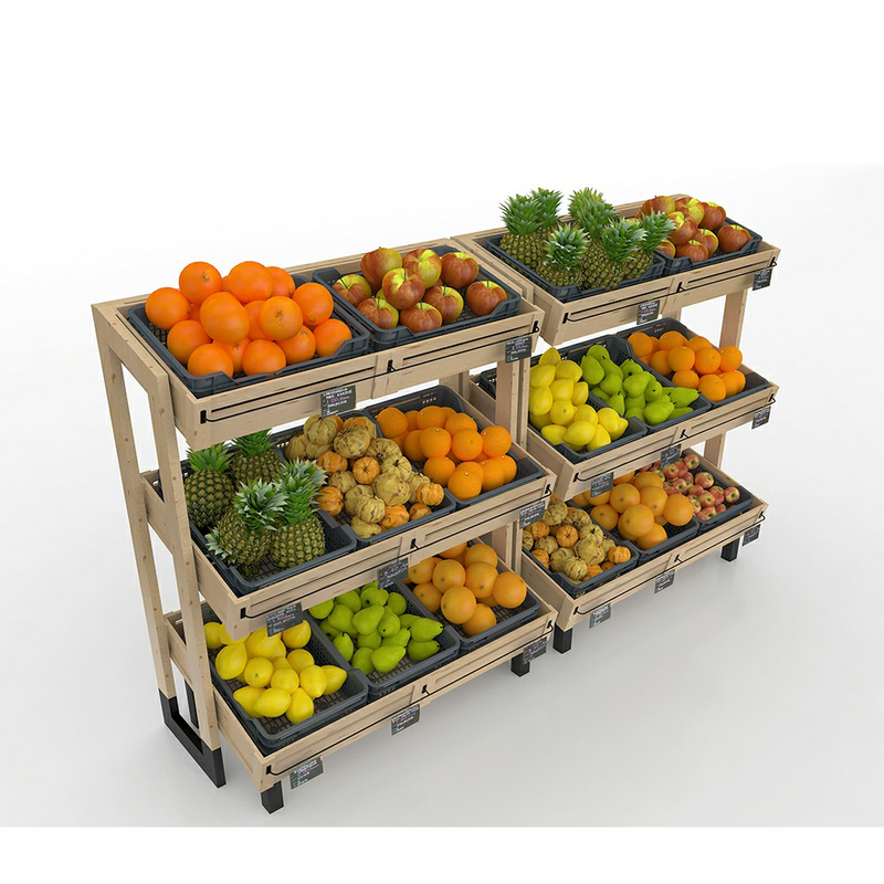 Rack d'affichage en bois pour les fruits et légumes