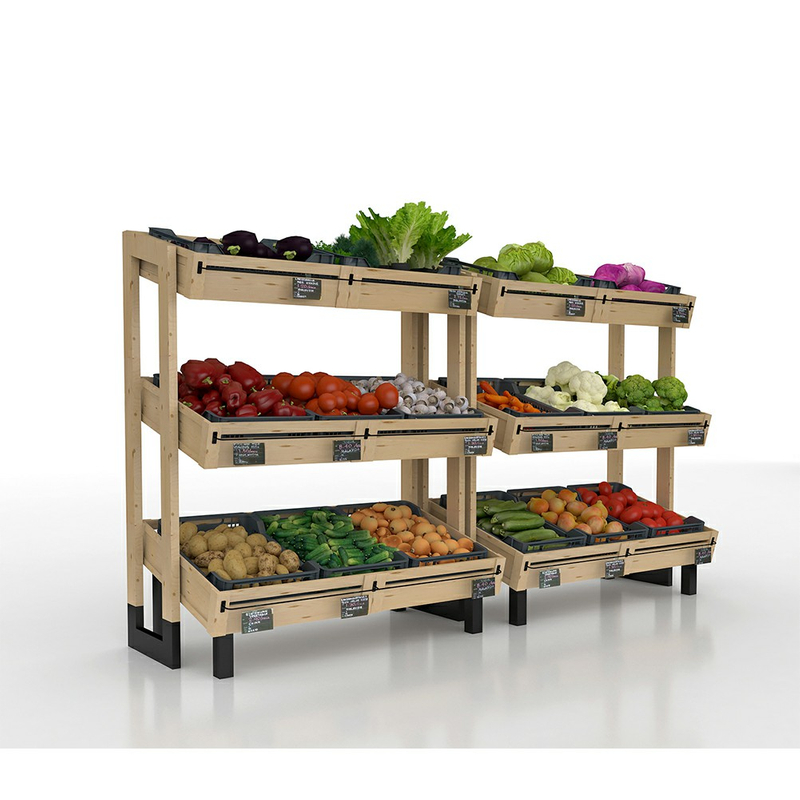 Rack d'affichage en bois pour les fruits et légumes