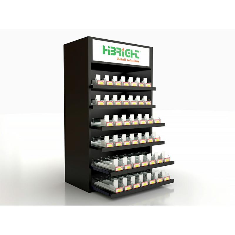 Étagère d'affichage de cigarettes avec poussoir