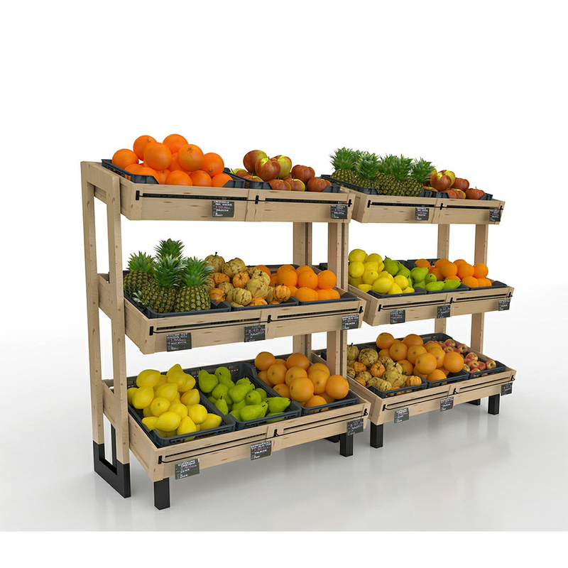 Rack d'affichage en bois pour les fruits et légumes