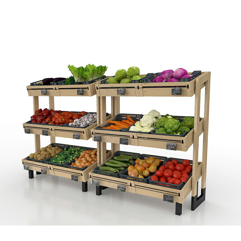 Rack d'affichage en bois pour les fruits et légumes