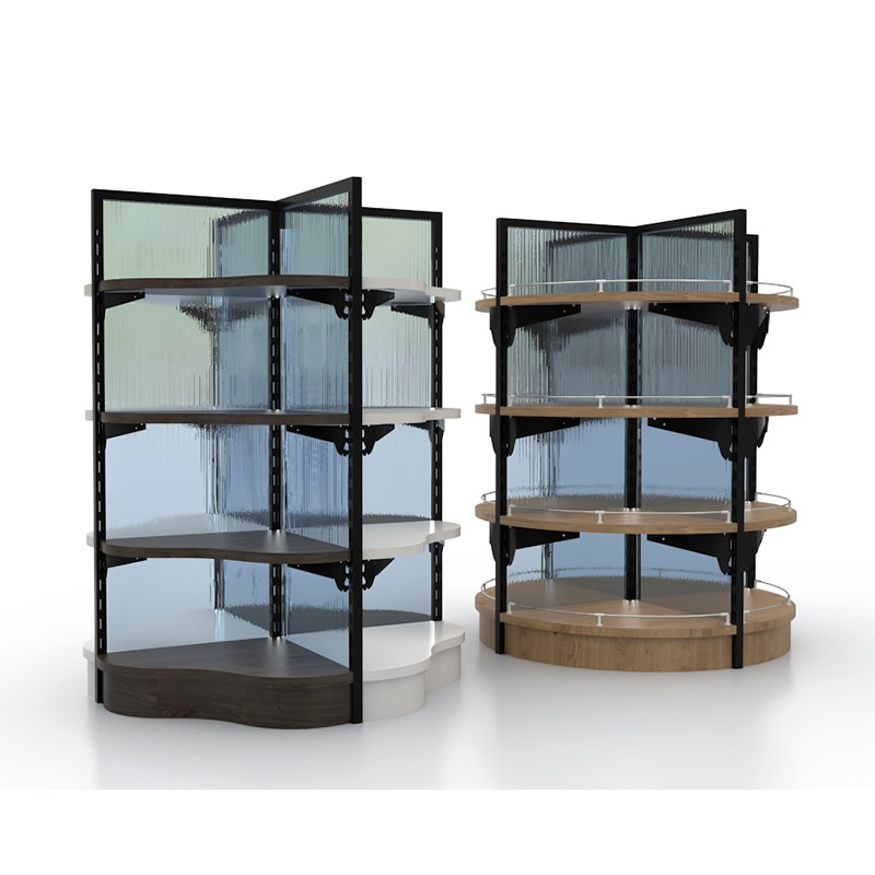 Rack d'affichage en bois et en verre et en verre