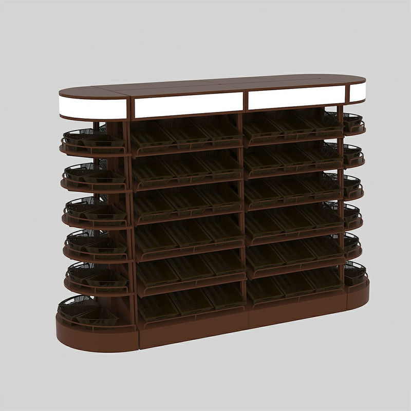 Rack d'affichage des fruits avec panier en rotin