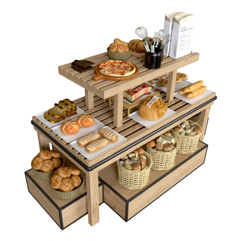 Étagère d'affichage en bois pour la boulangerie