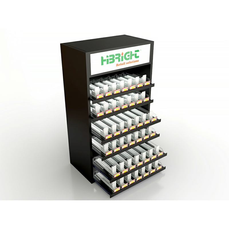 Étagère d'affichage de cigarettes avec poussoir